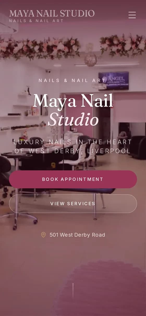 An example business's own website on a phone, at yourname.angelhair.uk